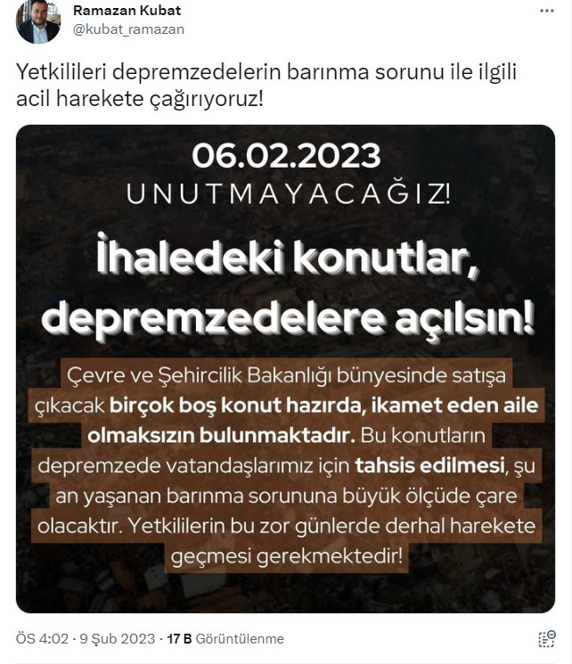 CHP'den depremzedelerin barınma sorunu için acil çağrı!